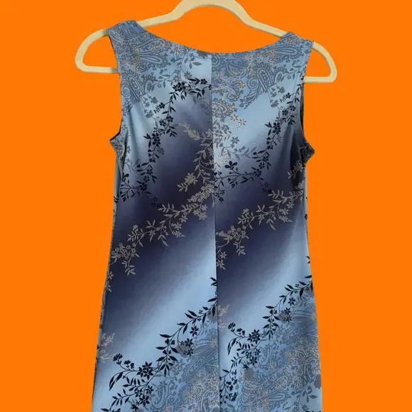 90's vintage blue paisley floral bodycon high slit maxi dress MEDIUM - Picture 4 of 8